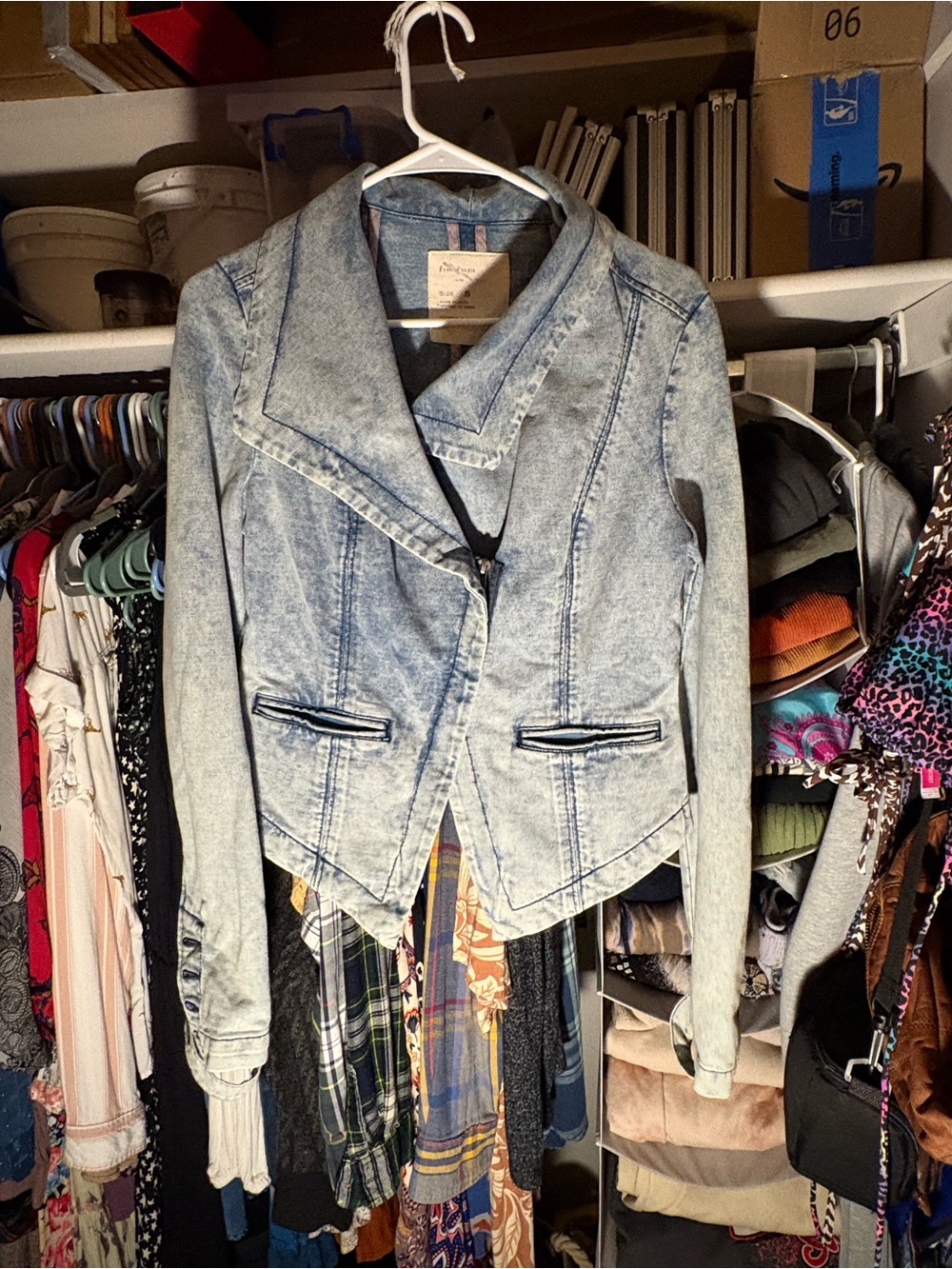 Free People Light Blue Acid Wash Moto Denim Jacket